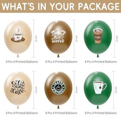 48 Pcs Coffee Birthday Decorations Party Balloons Set, Disposable Green Brown