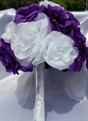 25 PC Wedding Bouquet Package, Purple & White Roses, Wedding Flower Bouquet Set
