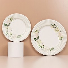 25 WHITE SAGE GREEN 8″ Dessert Paper Plates with Floral Lined Rim Party Supplies