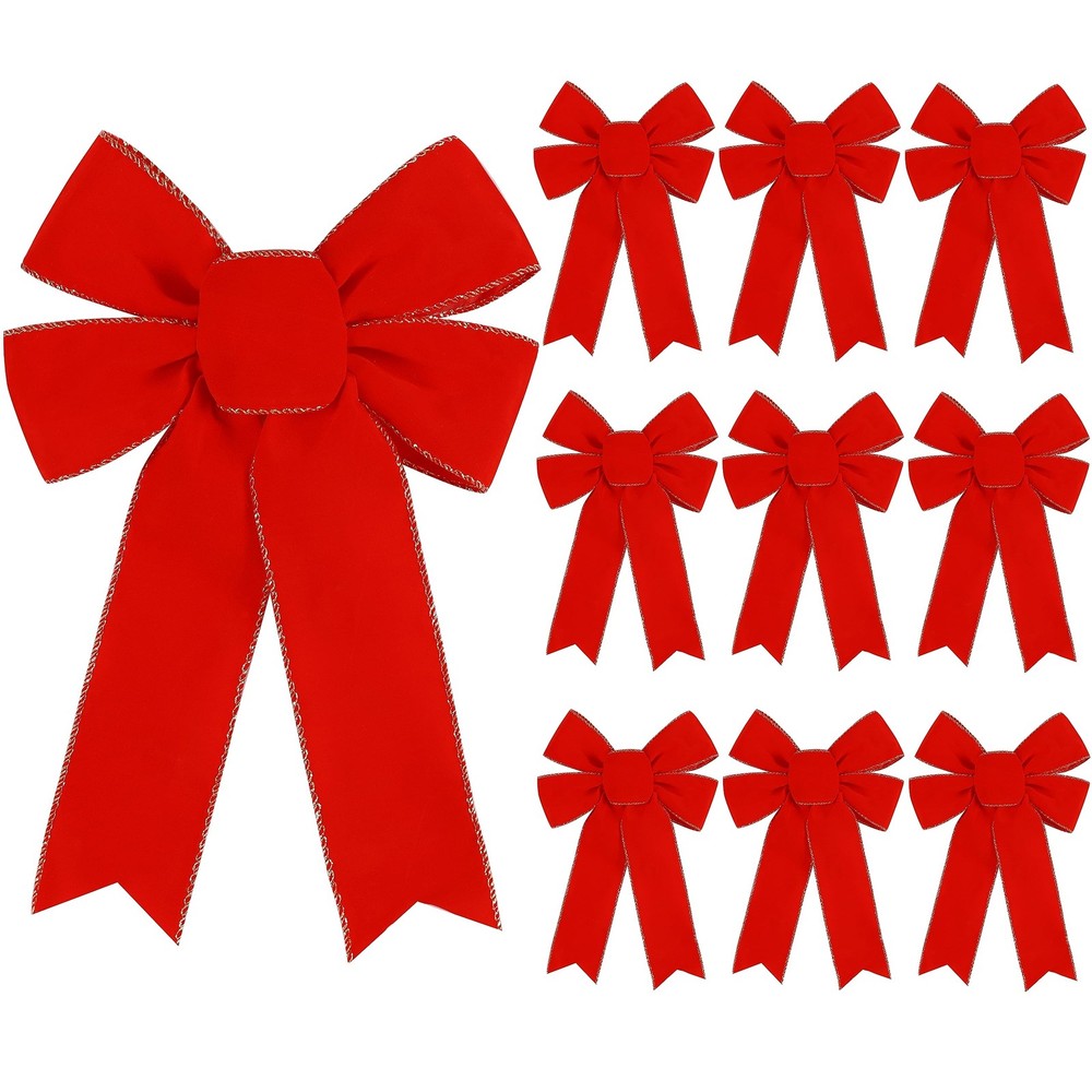 Hongsome 10 Pack Red Bows Christmas Tree Decorations,9”x13”Large Multicolor