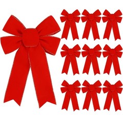 Hongsome 10 Pack Red Bows Christmas Tree Decorations,9”x13”Large Multicolor