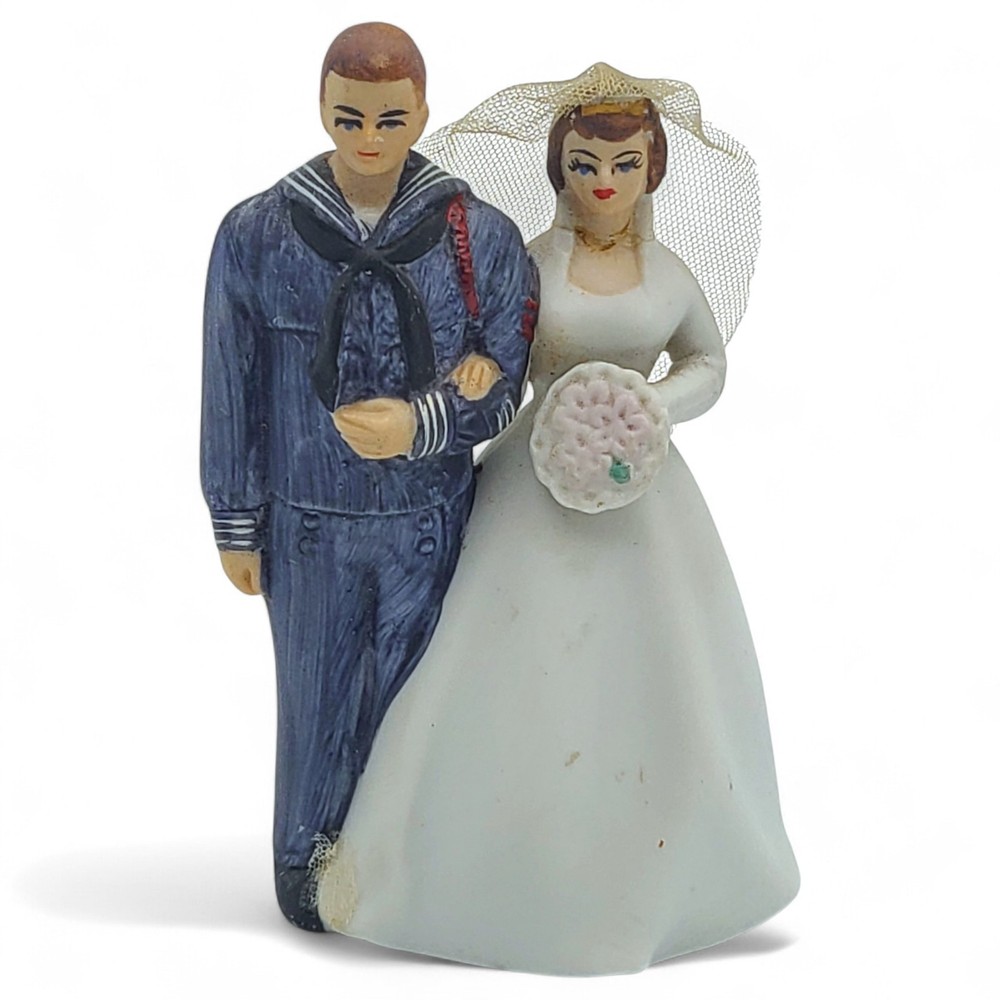 Vintage 1950s Wilton Bisque Navy Sailor Bride Wedding Cake Topper Figurine READ