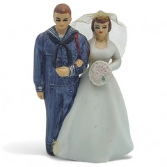 Vintage 1950s Wilton Bisque Navy Sailor Bride Wedding Cake Topper Figurine READ