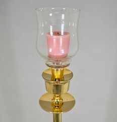 Candle Lamp Red Mosaic Shade on Brass Candle Holder&Votive Set/2 7″D 29.5″High
