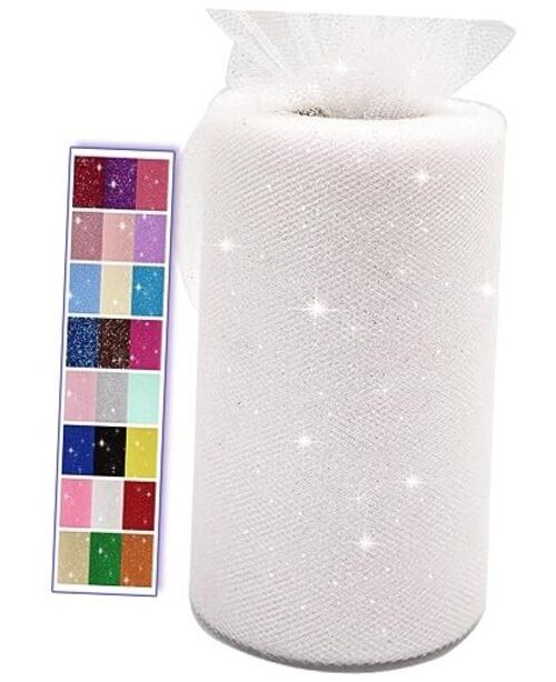 Glitter Tulle Fabric Rolls, 6 Inch 50 Yards 6″ by 50 Yards (150 ft) White