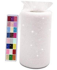 Glitter Tulle Fabric Rolls, 6 Inch 50 Yards 6″ by 50 Yards (150 ft) White