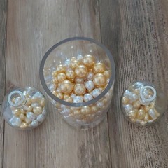 Clear Glass Vase w/ Gold & White Pearl Beads Wedding Centerpiece Decor