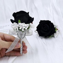 Rose Black Corsage And Boutonniere Set For Weddings And Special Occasions