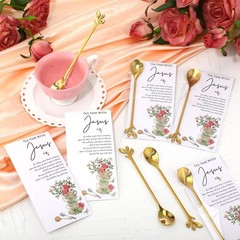 50 Sets Christian Tea Party Favors – Jesus Teaspoons & Prayer Cards, 6.5″ Gold C