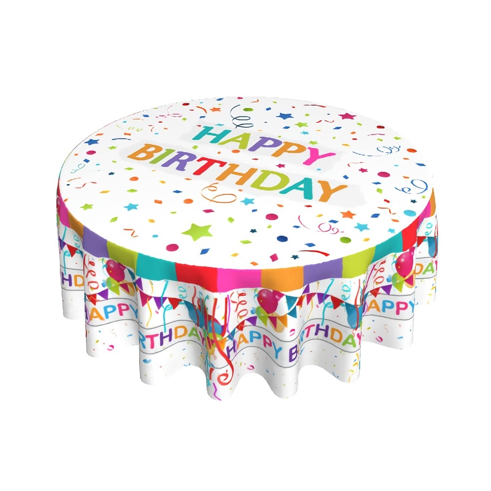 Happy Birthday Round Tablecloth 60 Inch Vibrant Colored 60″ (Round), White