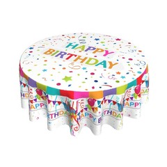 Happy Birthday Round Tablecloth 60 Inch Vibrant Colored 60″ (Round), White