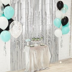 Crosize 3 Pack 3.3 x 9.9 ft Silver Foil Fringe Backdrop Curtain, Streamer Bac…