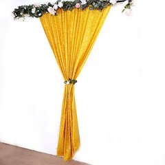 8ft x 8ft GOLD Polyester Backdrop CURTAIN Drape Panel Metallic Fringe Party