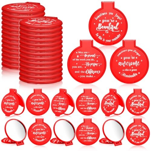 Set of 64 Red Mini Compact Mirrors for Women – Inspirational Small Gifts