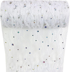 Lace Sequin Glitter Tulle Rolls 6 Inch X 10 Yards (30 Feet) White for Table Runn