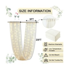 Ivory Ceiling Drapes with Lights String for Weddings, 6 Panels 5ftx20ft Sheer…