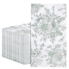 100 Pcs Floral Napkins, Disposable Decorative Bathroom Napkins Sage Green