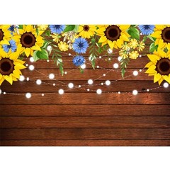 Rustic Sunflower Wooden Photo Banner 7x5ft Summer Floral Brown Wood