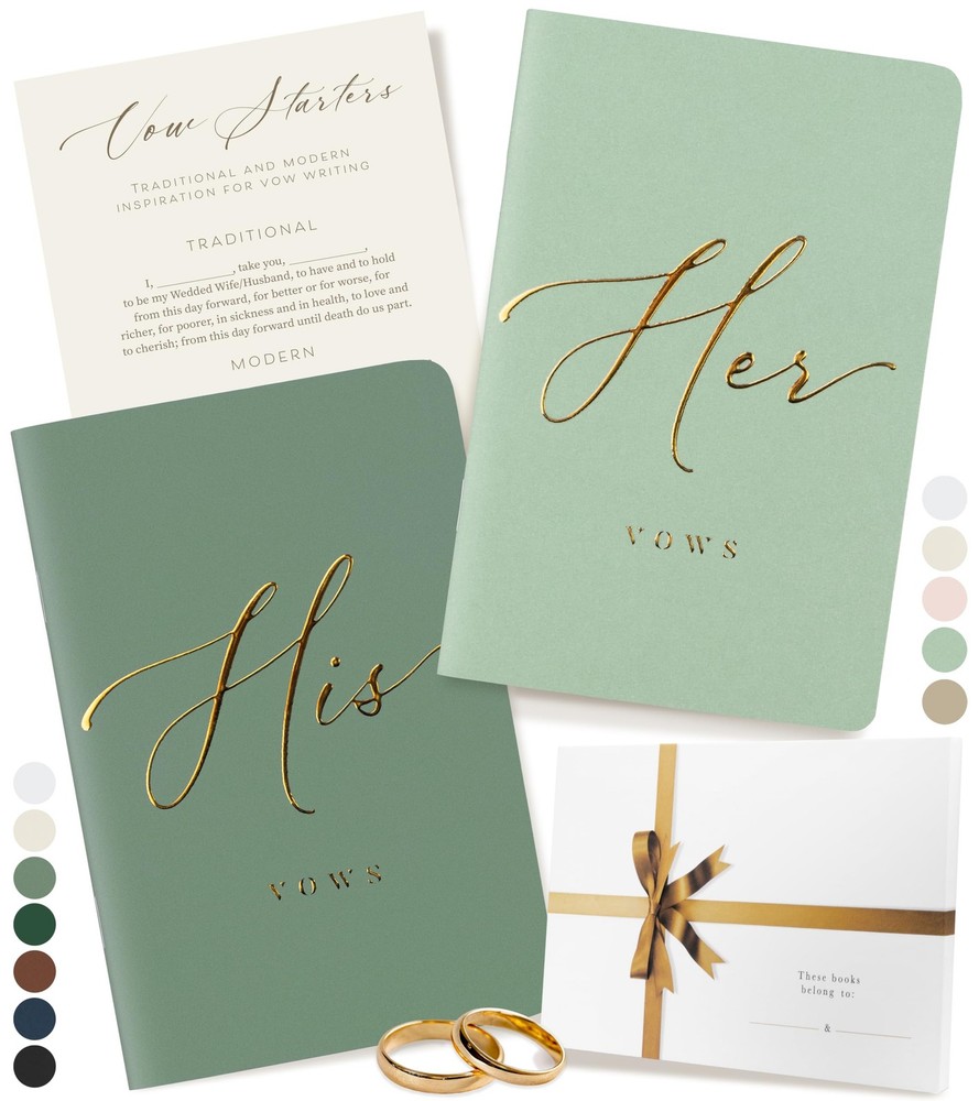 ARTESORI Premium Wedding Vow Book for Her & Him, Soft Touch, Gold Mint & Sage