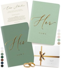 ARTESORI Premium Wedding Vow Book for Her & Him, Soft Touch, Gold Mint & Sage