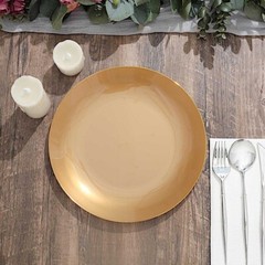 GOLD 10 Glossy 10″ Round Plastic Salad PLATES Gold Rim Party Events Decorations