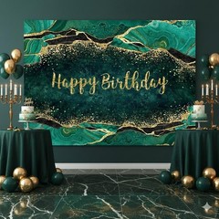 7x5ft Green Marble Happy Birthday Backdrop Glitter Gold Dots Girls Women Swee…