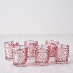 6 pcs 3″ Metallic Primrose Design Mercury Glass Votive Candle Holders Wedding