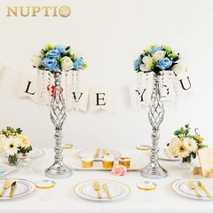 Nuptio 2 Pcs Silver Wedding Centerpieces Flower Stand, 21.7in/55cm Height Wed…
