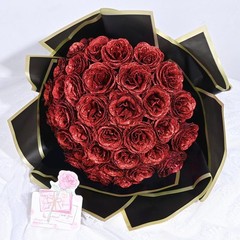 Waipfaru Glitter Roses Bouquet, DIY Fake Flowers Birthday 36pcs, Red