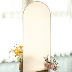 5 ft BEIGE Matte Fitted Spandex Round Top Arch Backdrop STAND COVER Party
