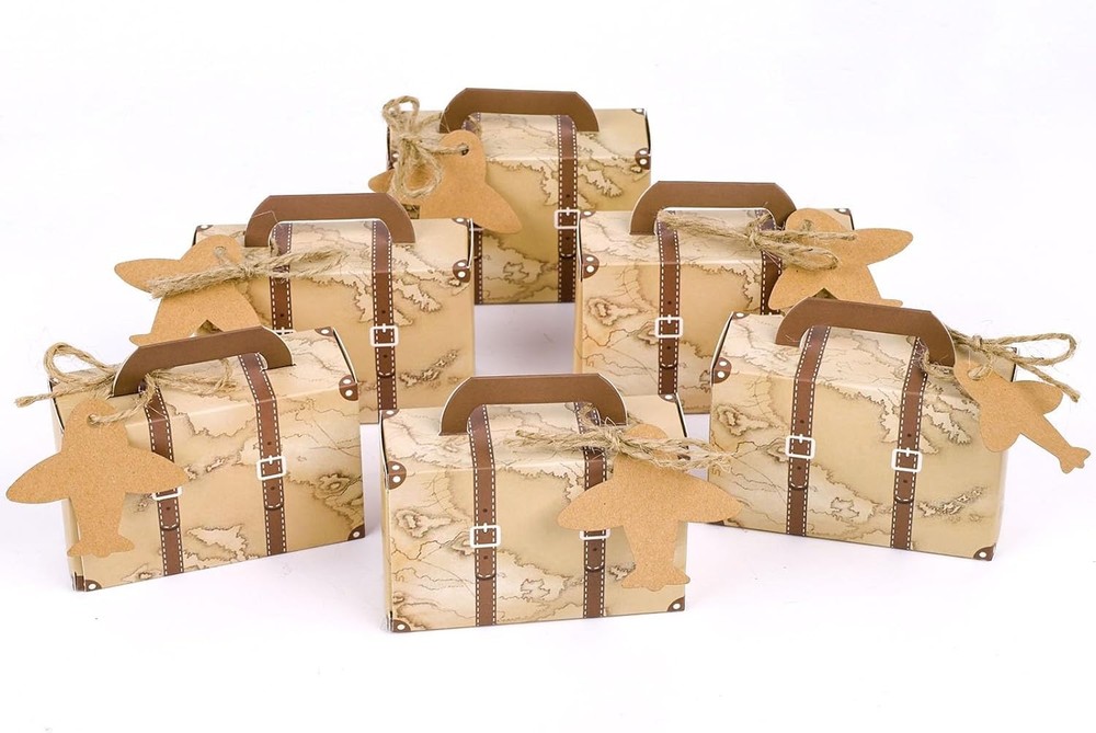 50PCS Mini Suitcase Favor Boxes, Party Favor Candy Box Vintage Kraft Paper Gift