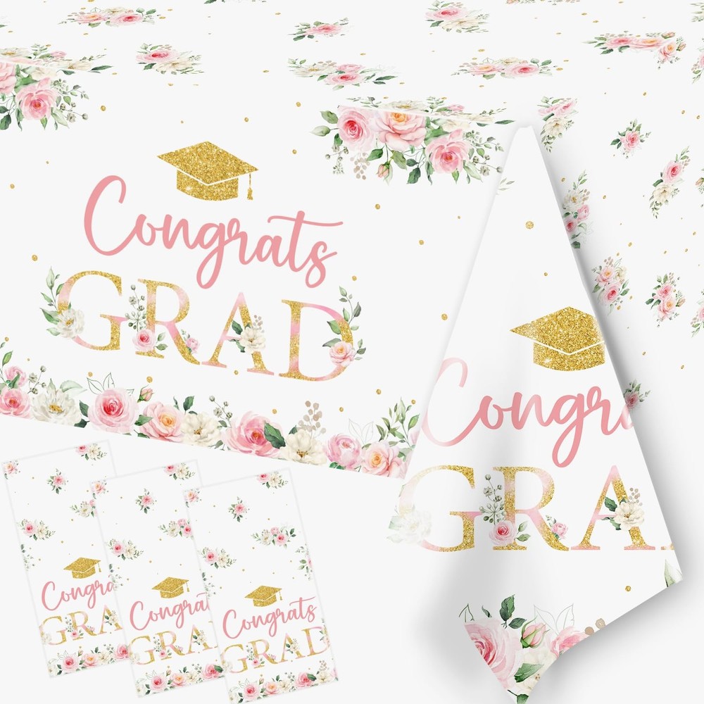3Pack Graduation Tablecloth,Graduation 86.61 inches x 51.18 inches, Pink