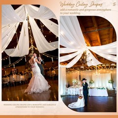 Showgeous 8 Panels White Ceiling Drapes for Wedding, 5ftx20ft Sheer Chiffon-L…