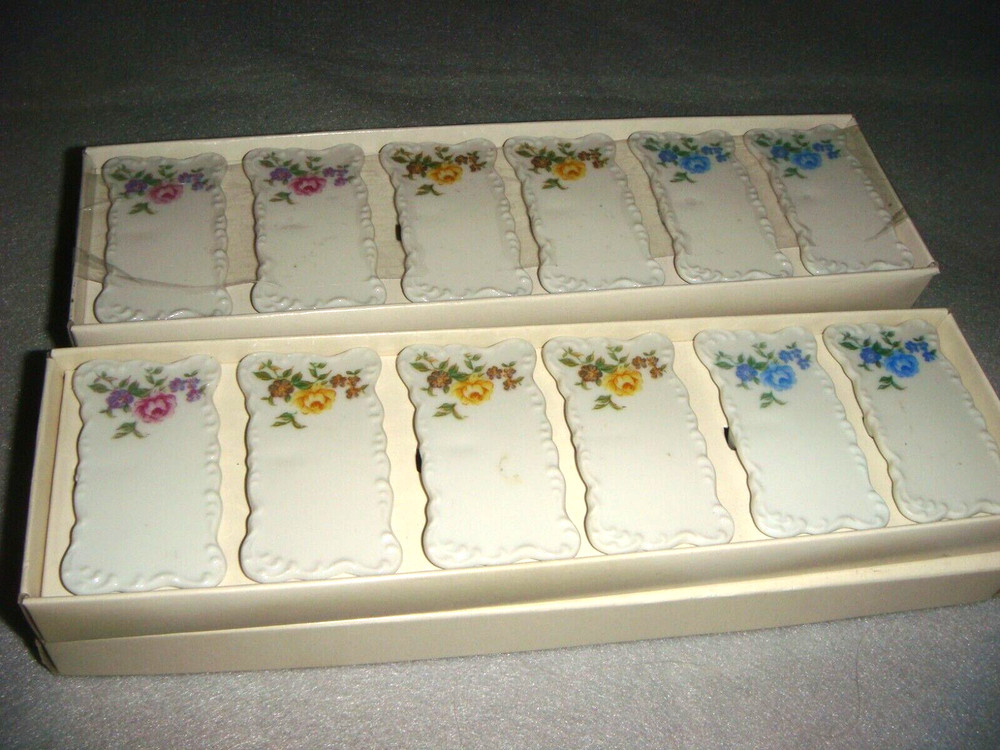 2 BOXED SETS FLORAL BONE CHINA PLACE CARDS SET OF 12 BIRKS PRICE TAG NEW IN BOX