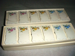2 BOXED SETS FLORAL BONE CHINA PLACE CARDS SET OF 12 BIRKS PRICE TAG NEW IN BOX