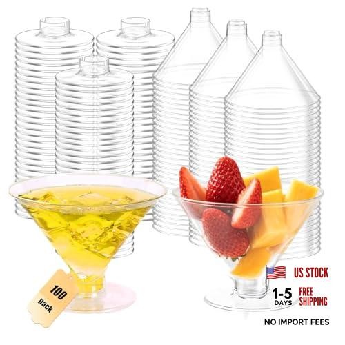 100 Pcs Plastic Martini Glasses – Disposable 5oz Clear Cocktail Glasses