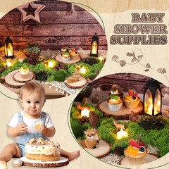 7 Pack Wood Table Centerpieces with Rustic Wood Slices and Artificial Fake Green