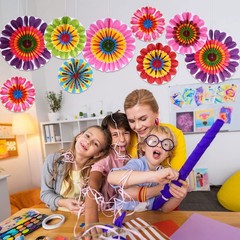 Hanging Paper Flowers, 9 Pcs, Wedding Party Decor, Multicolor
