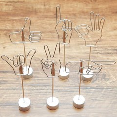 Cute Finger Gesture Desk Photo Display with Clips for Office, Table Silver