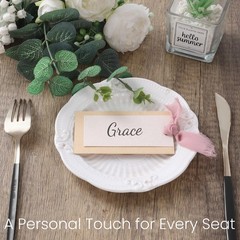 20 PCS Blank Name Place Cards Dusty Pink Ribbon Wedding Seating 3.94×2.17 In