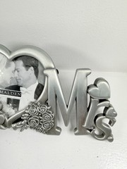 Silver WEDDING PICTURE FRAME MR & MRS metal Mantle Desk Shelf 8″ Malden Intl.