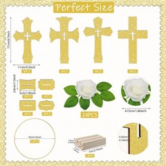 48 Pcs Baptism Centerpiece Decor – 12 Gold Wood Crosses, 12 Metal Floral Hoops,