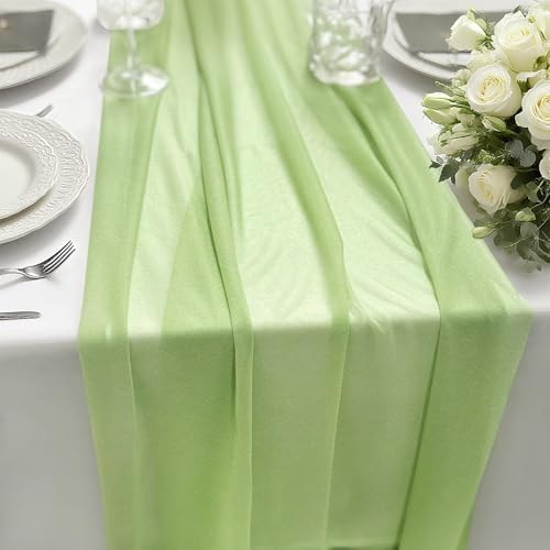 Chiffon Table Runner 10FT 28 x 120 Inch, Elegant Dining 10ft x 1pcs Sage Green