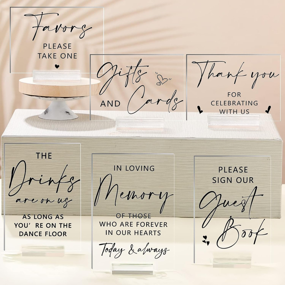 6 Pcs Clear Acrylic Wedding Signs for Reception and Ceremony 5» x 7» Wedding S