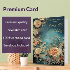 Beautiful Gold 33rd Birthday Cards for Women Men – Wonderful Golden Flowers -…