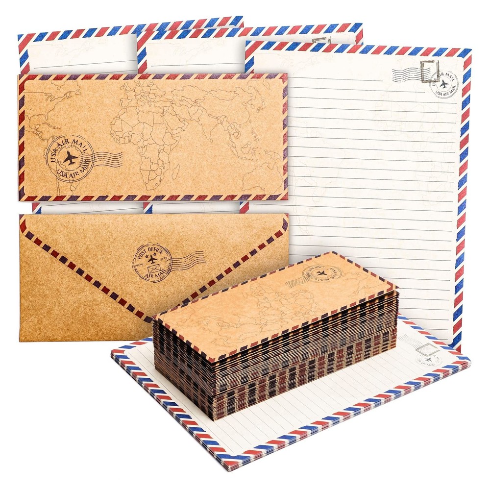 48 Pack Letter Writing Stationary Paper and Envelopes Set, Blue,White,Red