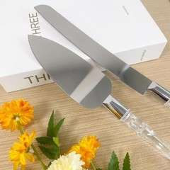 Elegant Cake Knife and Server Set, Stainless Steel, Crystal Handle, Silver