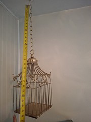 Gold Finish Metal Heart Bird Cage+Adj Hanging Chain Wedding Card Holder Planter