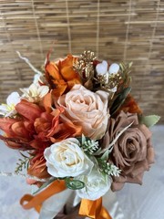 Wedding Bridal Floral Bouquet Real Touch Silk Orange Terracotta Flower 11″