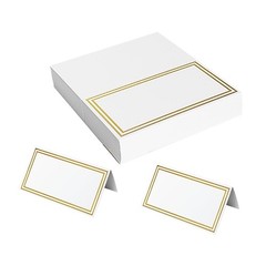 50-Pack 3.94×3.54 Inch Gold Foil Border Place Cards, Small Tent Table Name Ca…